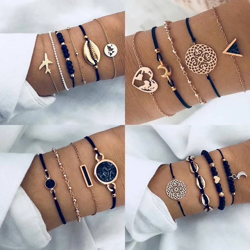 Moon Heart crystal Charm Bangle Bracelet