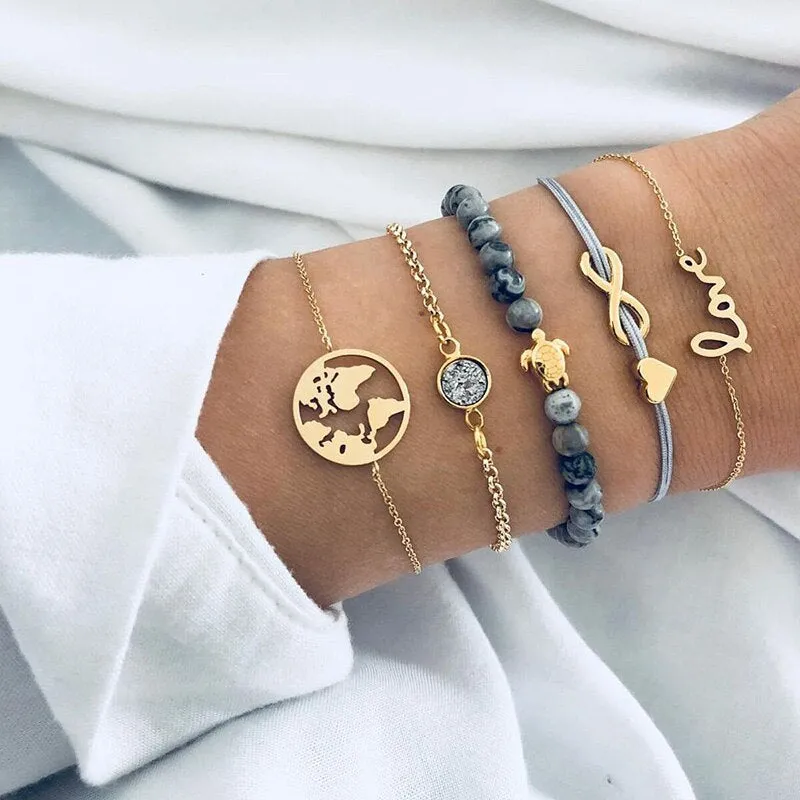 Moon Heart crystal Charm Bangle Bracelet