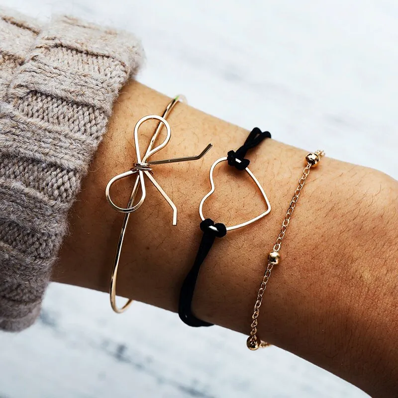 Moon Heart crystal Charm Bangle Bracelet