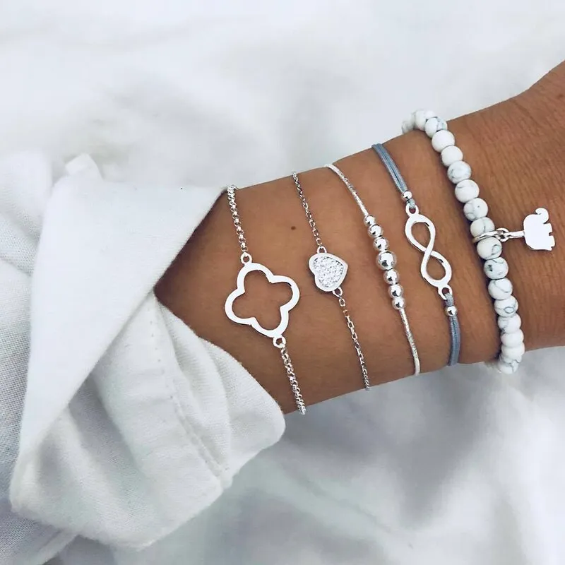 Moon Heart crystal Charm Bangle Bracelet