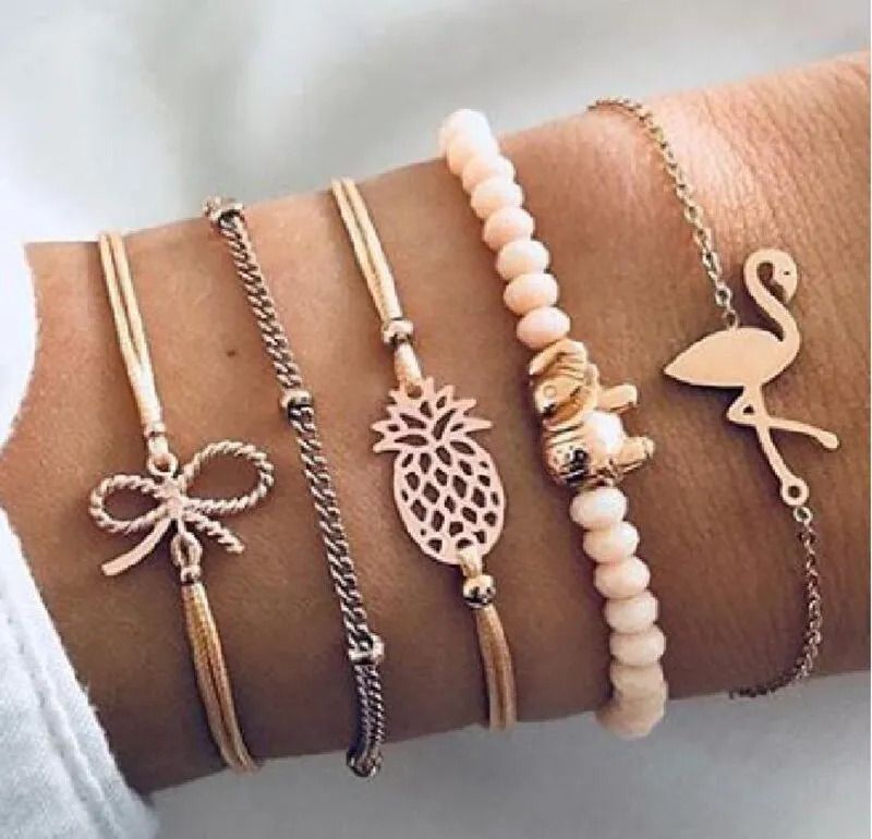 Moon Heart crystal Charm Bangle Bracelet