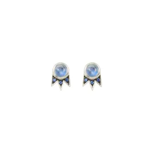 Moonstone and Sapphire White Gold Starburst Stud Earrings - available on special order