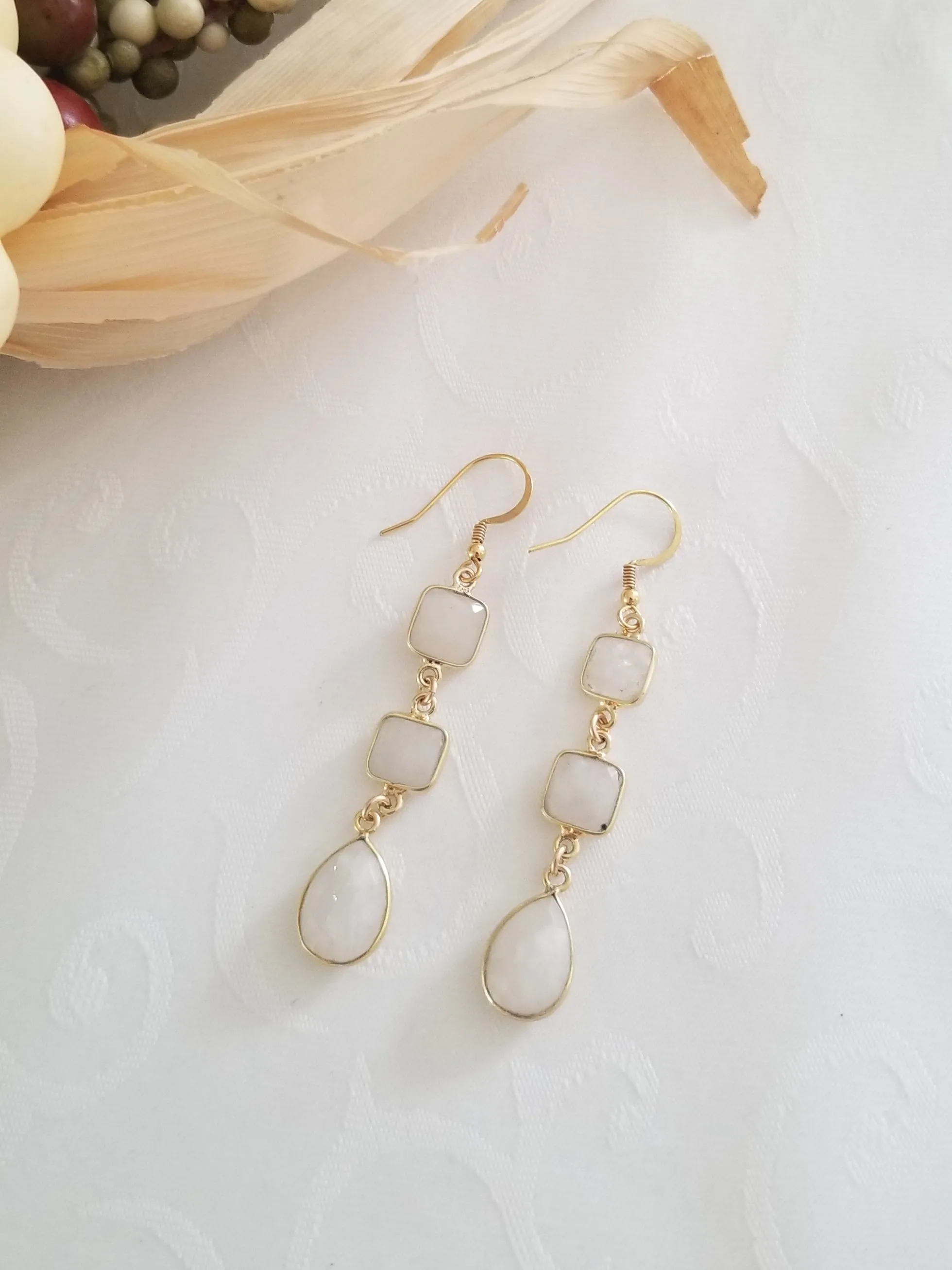 Moonstone Bride Earrings, Long Gold Moonstone Earrings, Wedding Day Jewelry