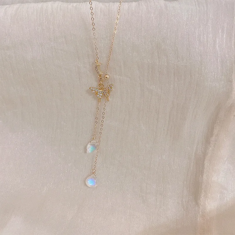 Moonstone Butterfly Clavicle Necklace