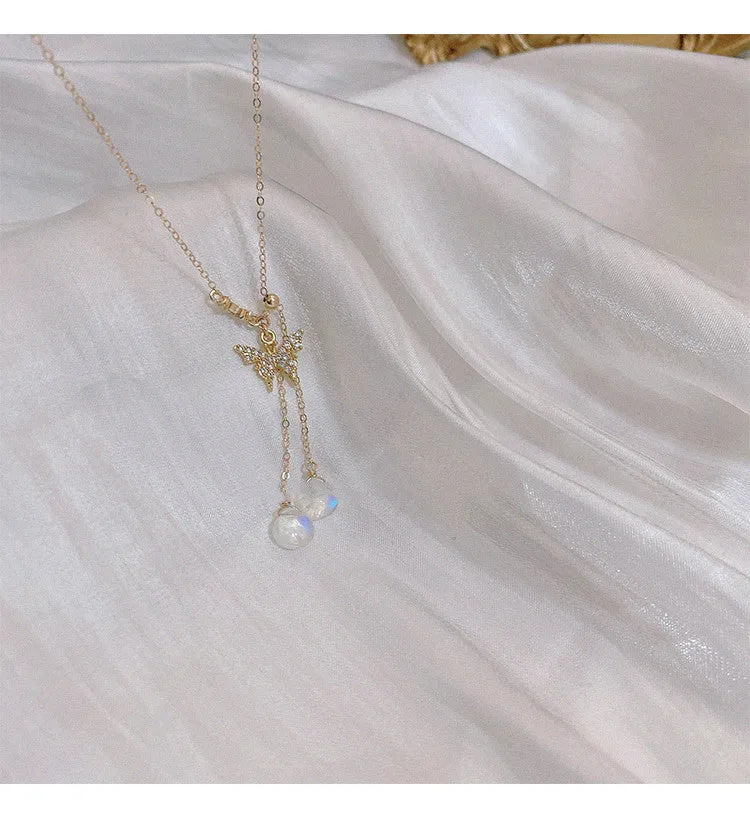Moonstone Butterfly Clavicle Necklace