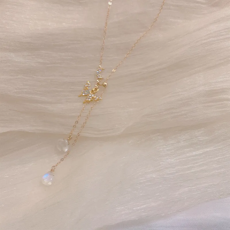 Moonstone Butterfly Clavicle Necklace