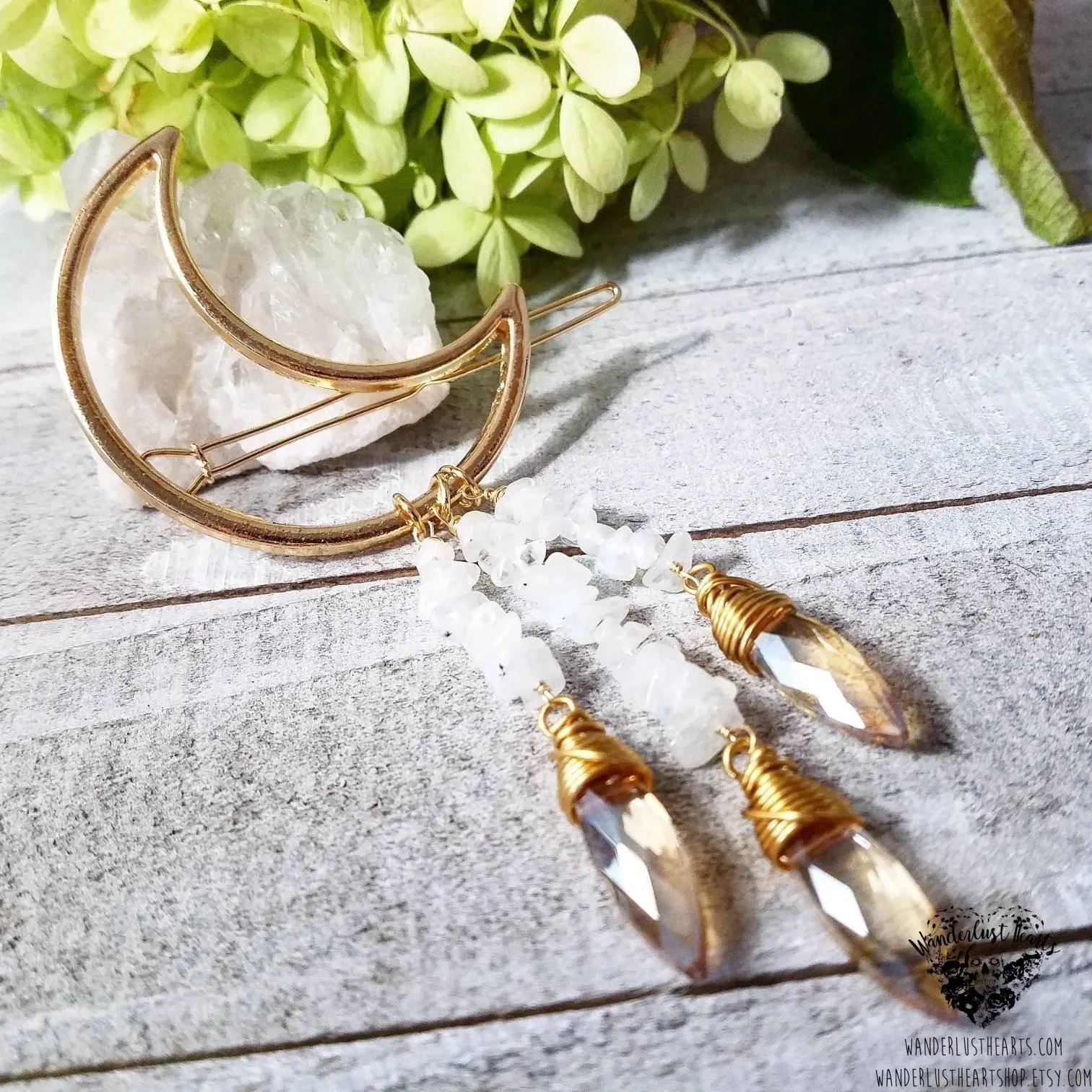 Moonstone moon hair clip