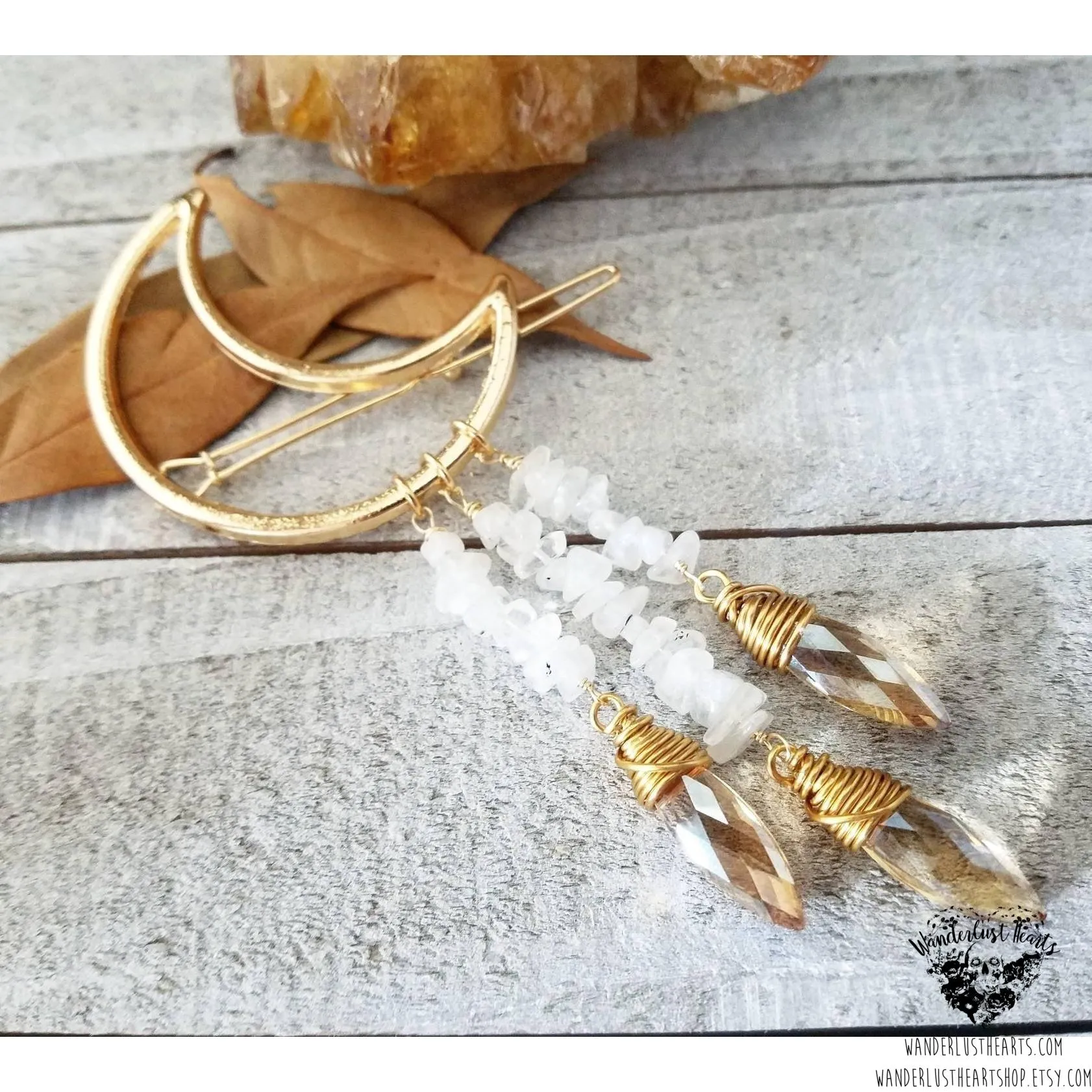 Moonstone moon hair clip