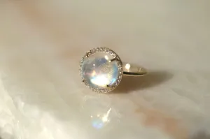Moonstone with Diamond Halo Ring