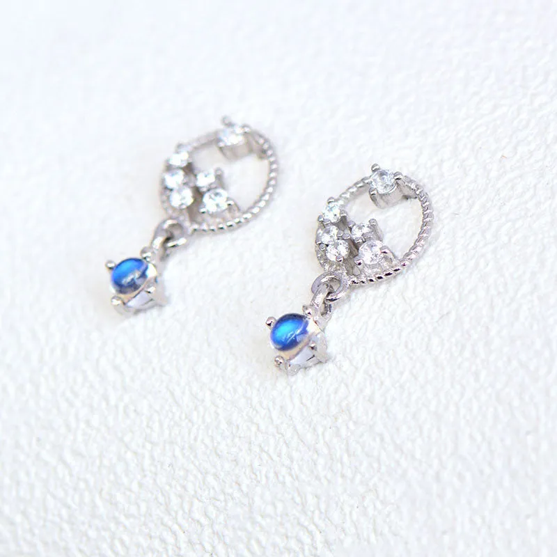 Moonstone Zircon Stud Earrings in White Gold Plated Sterling Silver Jewelry Accessories Women