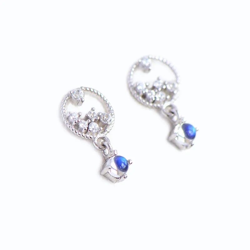 Moonstone Zircon Stud Earrings in White Gold Plated Sterling Silver Jewelry Accessories Women