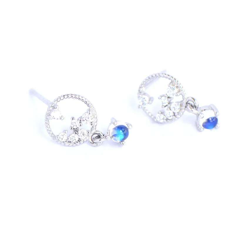Moonstone Zircon Stud Earrings in White Gold Plated Sterling Silver Jewelry Accessories Women