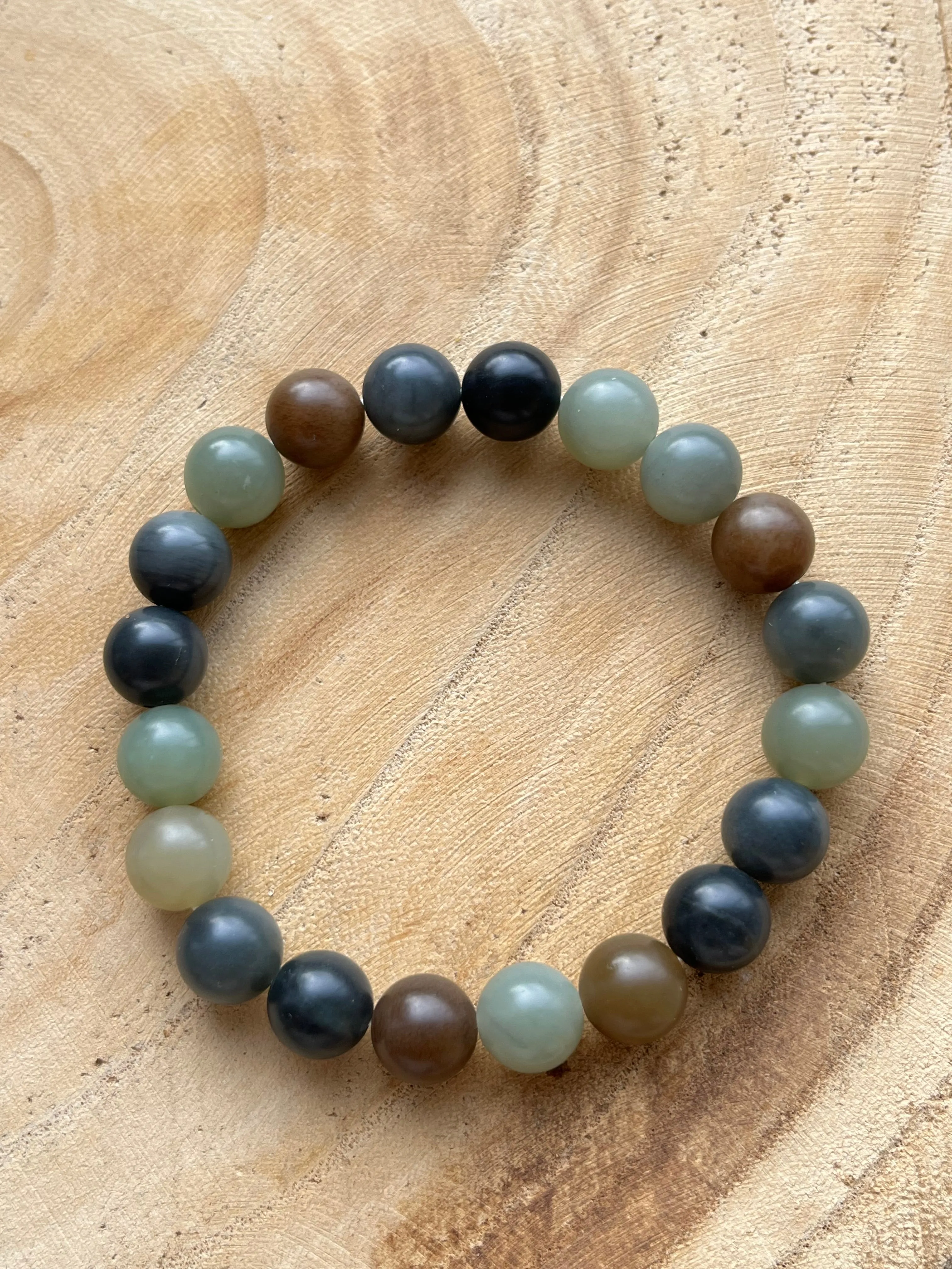 Multi-color Jade Bracelet with 10mm Beads, 和田柔光楼兰三色手串