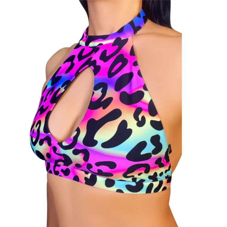 Neon Leopard 'Amber' Keyhole Top