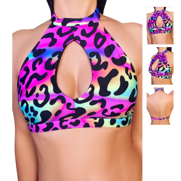 Neon Leopard 'Amber' Keyhole Top