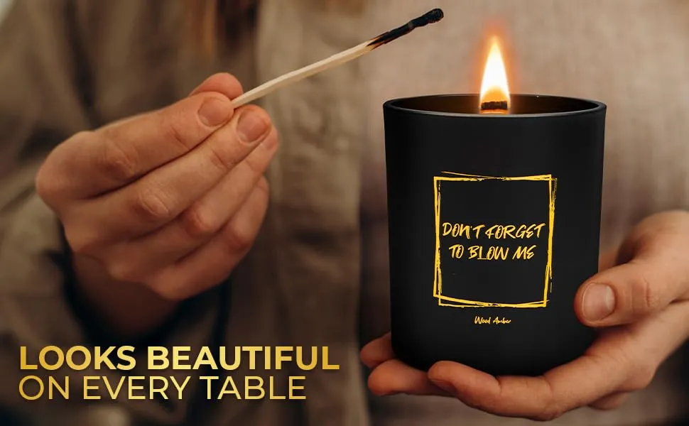 Noxtul Funny Candles for Women - Modern Wooden Wick Scented Candles with Soy Wax - Don't Forget to Blow Me - Fun Gift for Women or Men, Bday Gift, Cool Candles, Enhanced Fragrance & Long-Burn Time