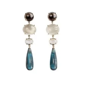 Ole Lynggaard Lotus Earrings Smoky Quartz, Grey, White Moonstone & London Blue Topaz