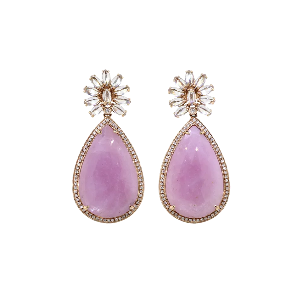 One Of A Kind Pink Sapphire And Moonstone Earrings