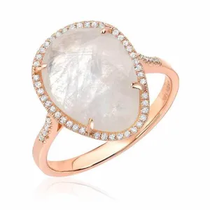 Organic Shape Rainbow Moonstone and Diamond Ring
