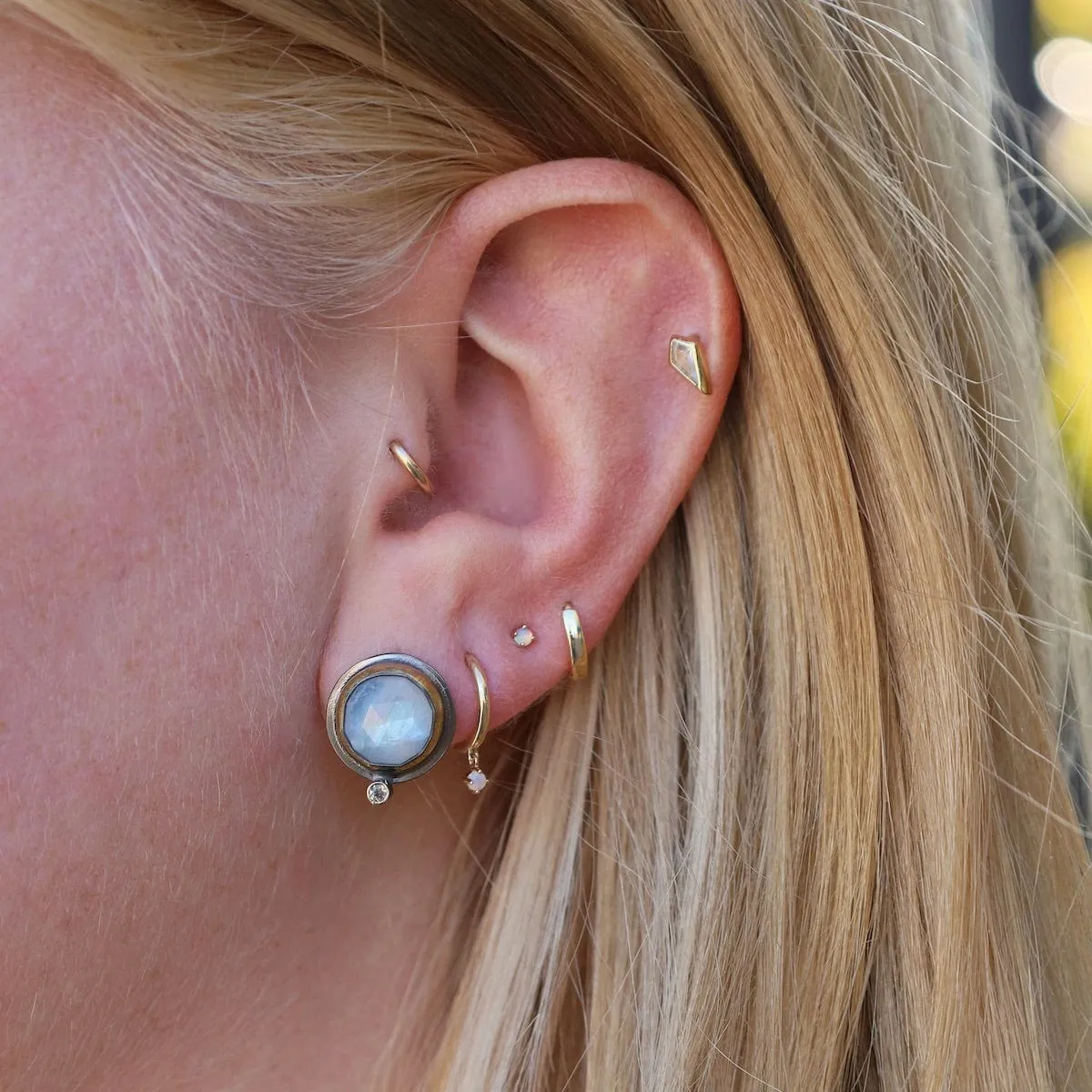 Oval Crescent Rim Post Earrings with Moonstone & White Topaz