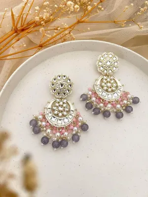 Pale Pink And Ash Chandbali Earrings