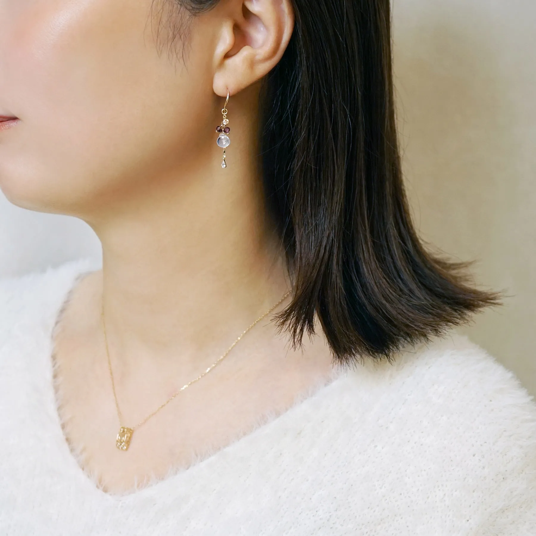 [Palette] 18K/10K Blue Moonstone Charm Set Earrings [Prism] (Yellow Gold)