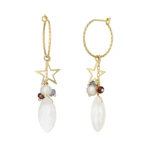 [Palette] 18K/10K Yellow Gold Moonstone Charm Set Earrings [Comet]