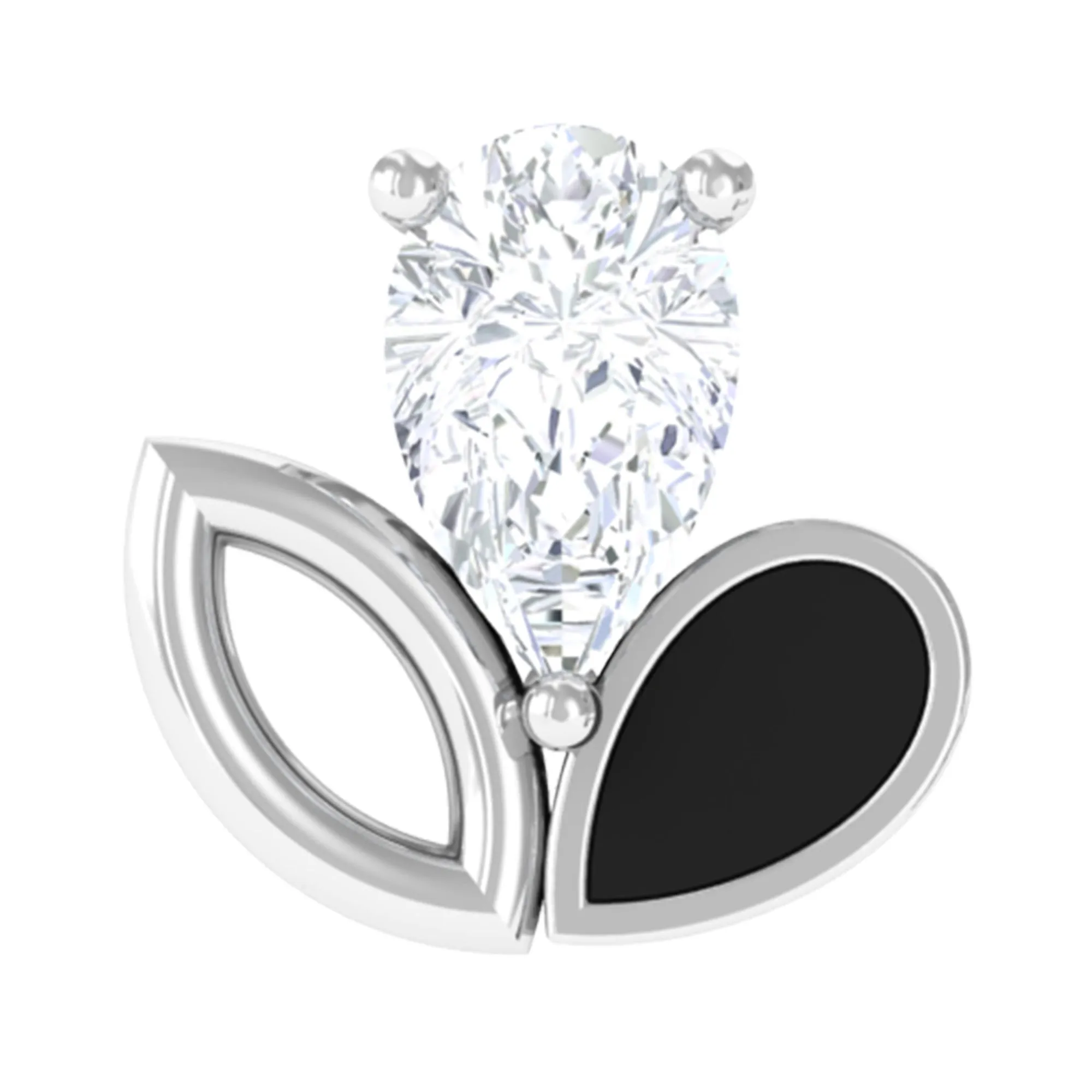 Pear Cut Moissanite Leaf Cartilage Earring with Black Enamel