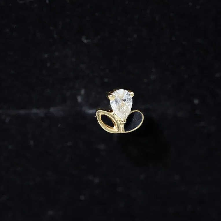 Pear Cut Moissanite Leaf Cartilage Earring with Black Enamel