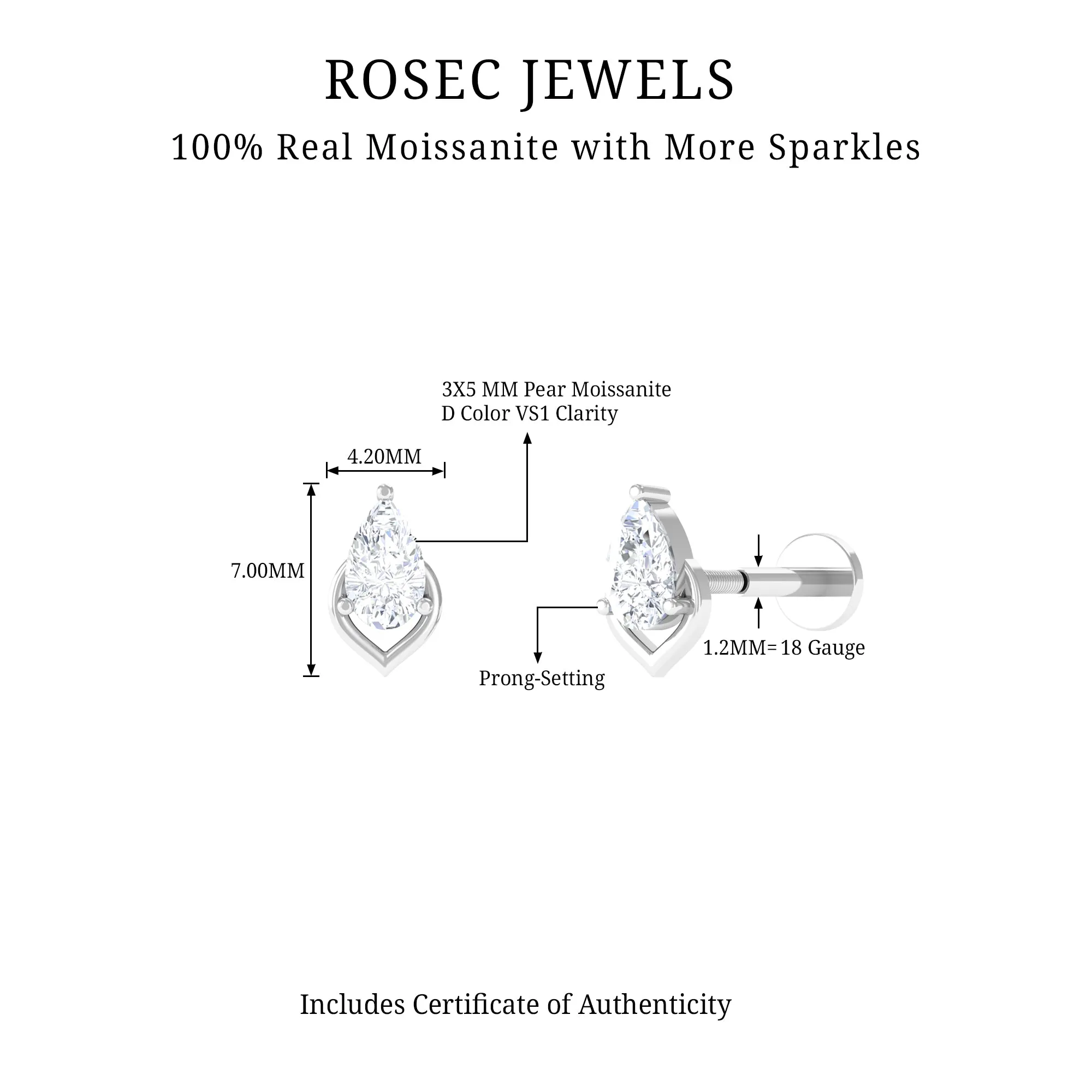 Pear Shape Moissanite Solitaire Cartilage Earring