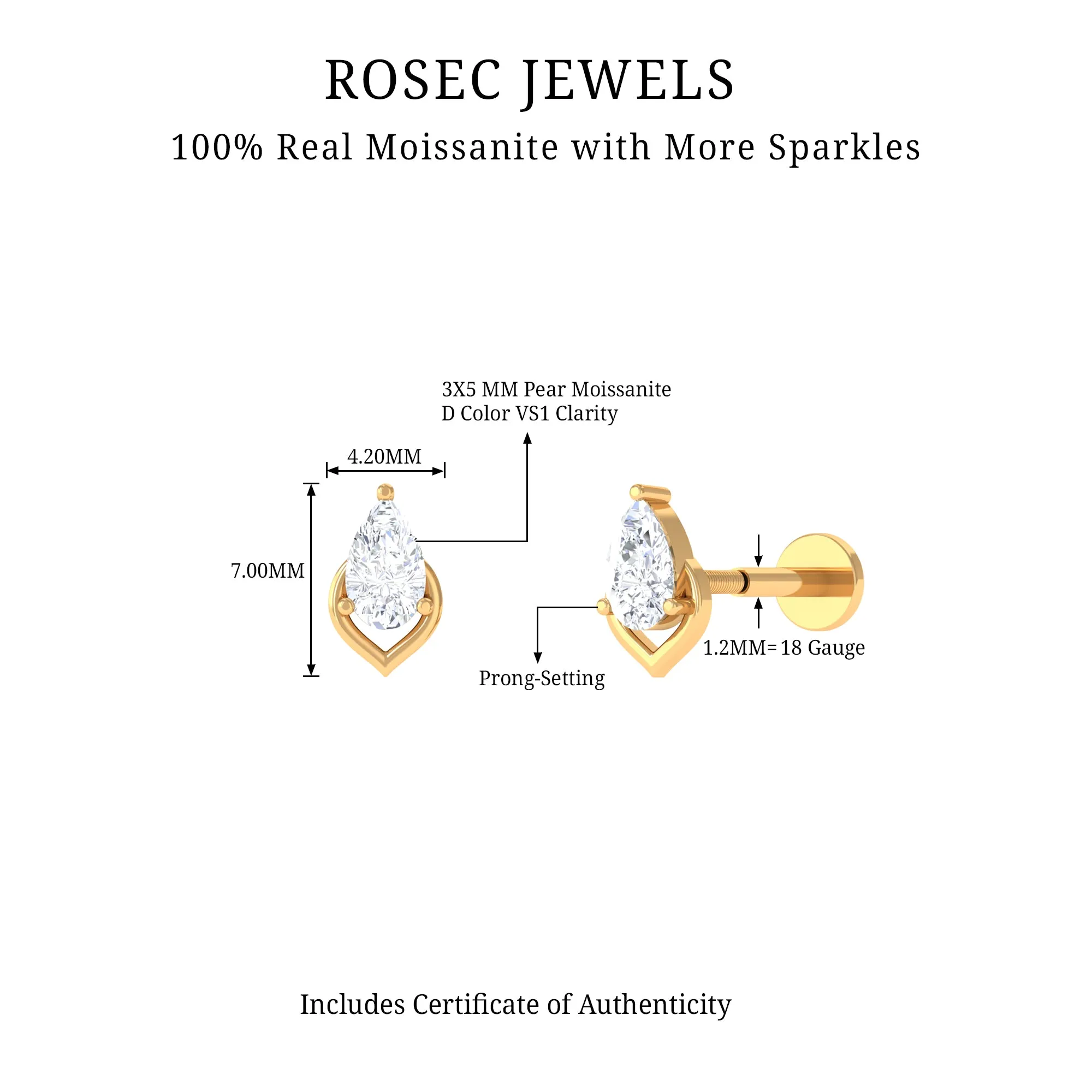 Pear Shape Moissanite Solitaire Cartilage Earring