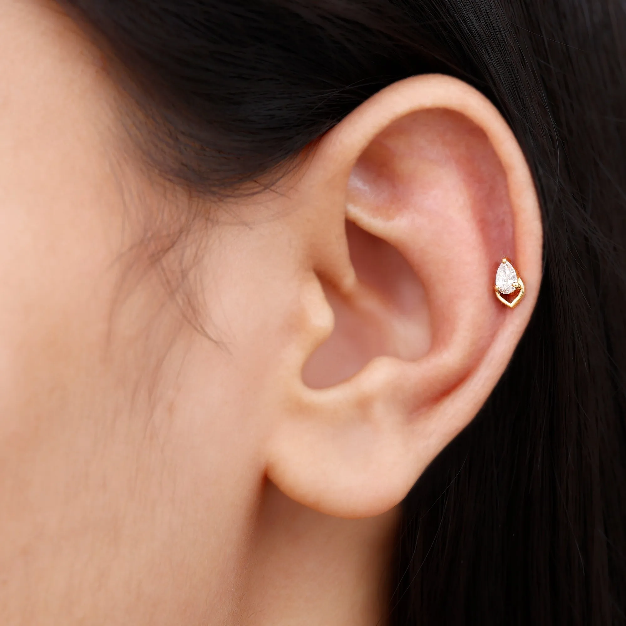 Pear Shape Moissanite Solitaire Cartilage Earring
