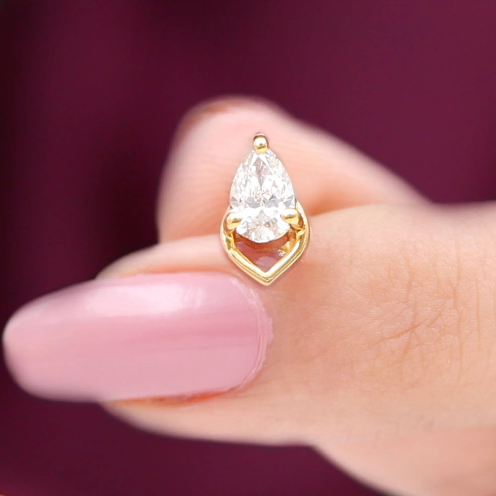 Pear Shape Moissanite Solitaire Cartilage Earring