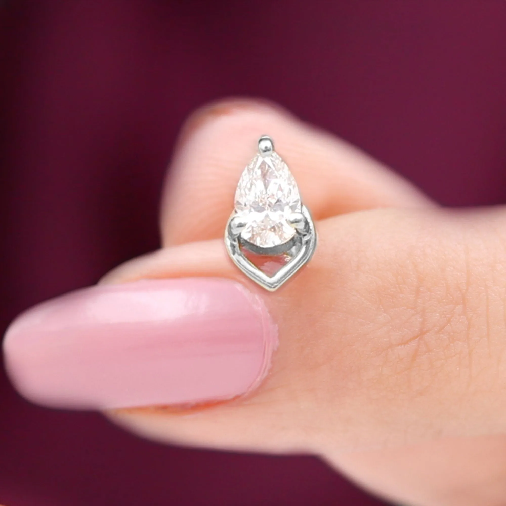 Pear Shape Moissanite Solitaire Cartilage Earring