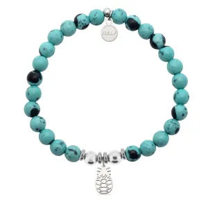 Pineapple Cutout Charm with Blue Zebra Jade Charity Bracelet