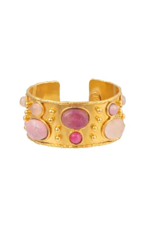 Pink Jade Byzantine Cuff Bracelet