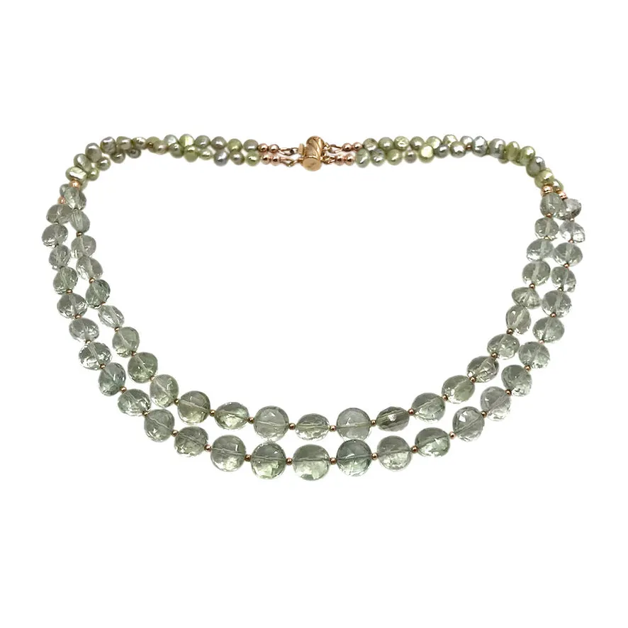 Prasiolite Coin Double Strand Necklace