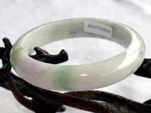 "Wisdom" Soft Lavender Apple Green Veins Burmese Jadeite Jade Bangle Bracelet 58.5mm  Certificate (8544)