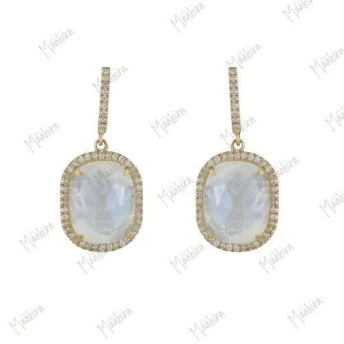 Rainbow Moonstone And Diamond Earrings