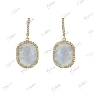 Rainbow Moonstone And Diamond Earrings