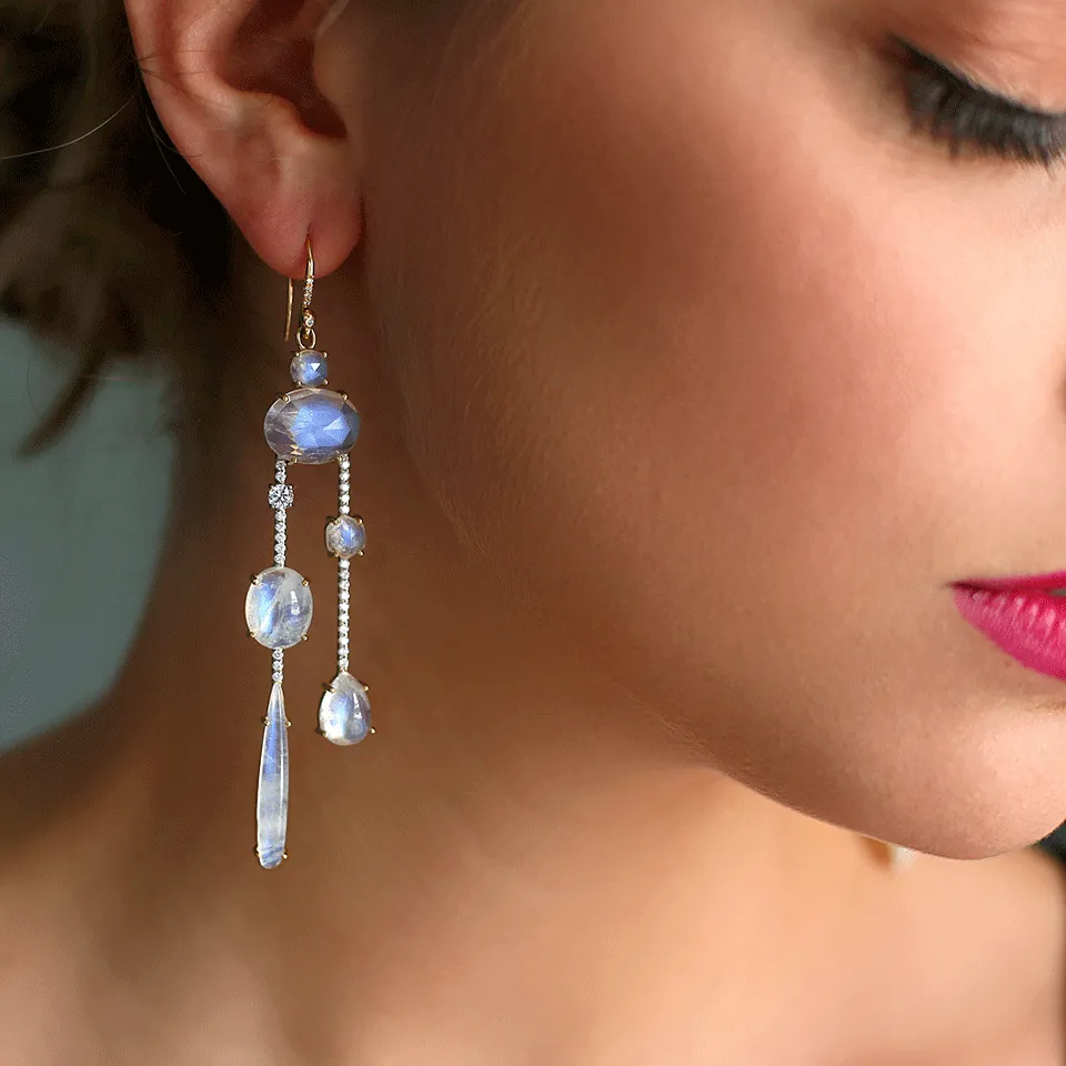 Rainbow Moonstone Drop Earrings