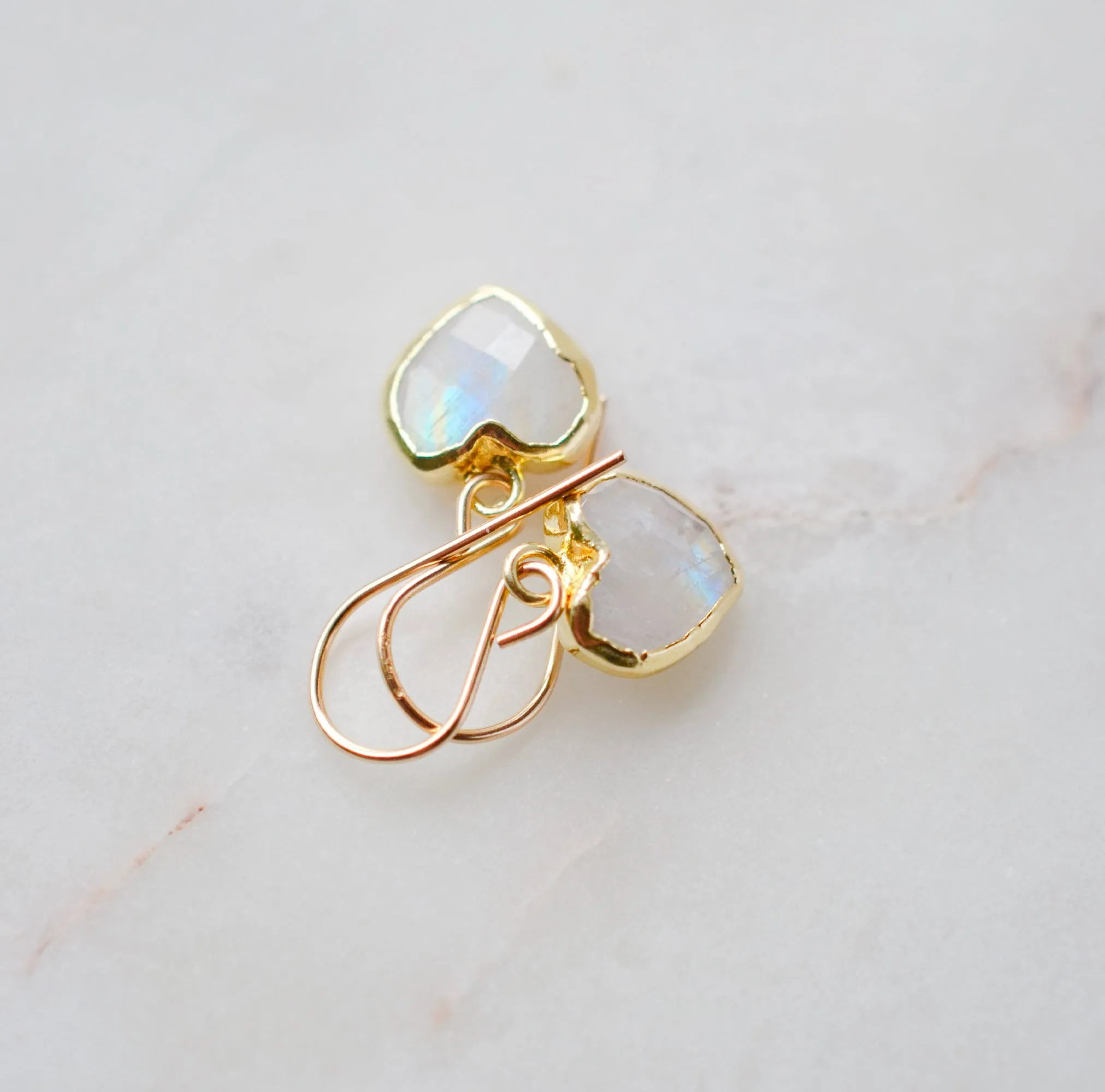 Rainbow Moonstone Heart Earrings