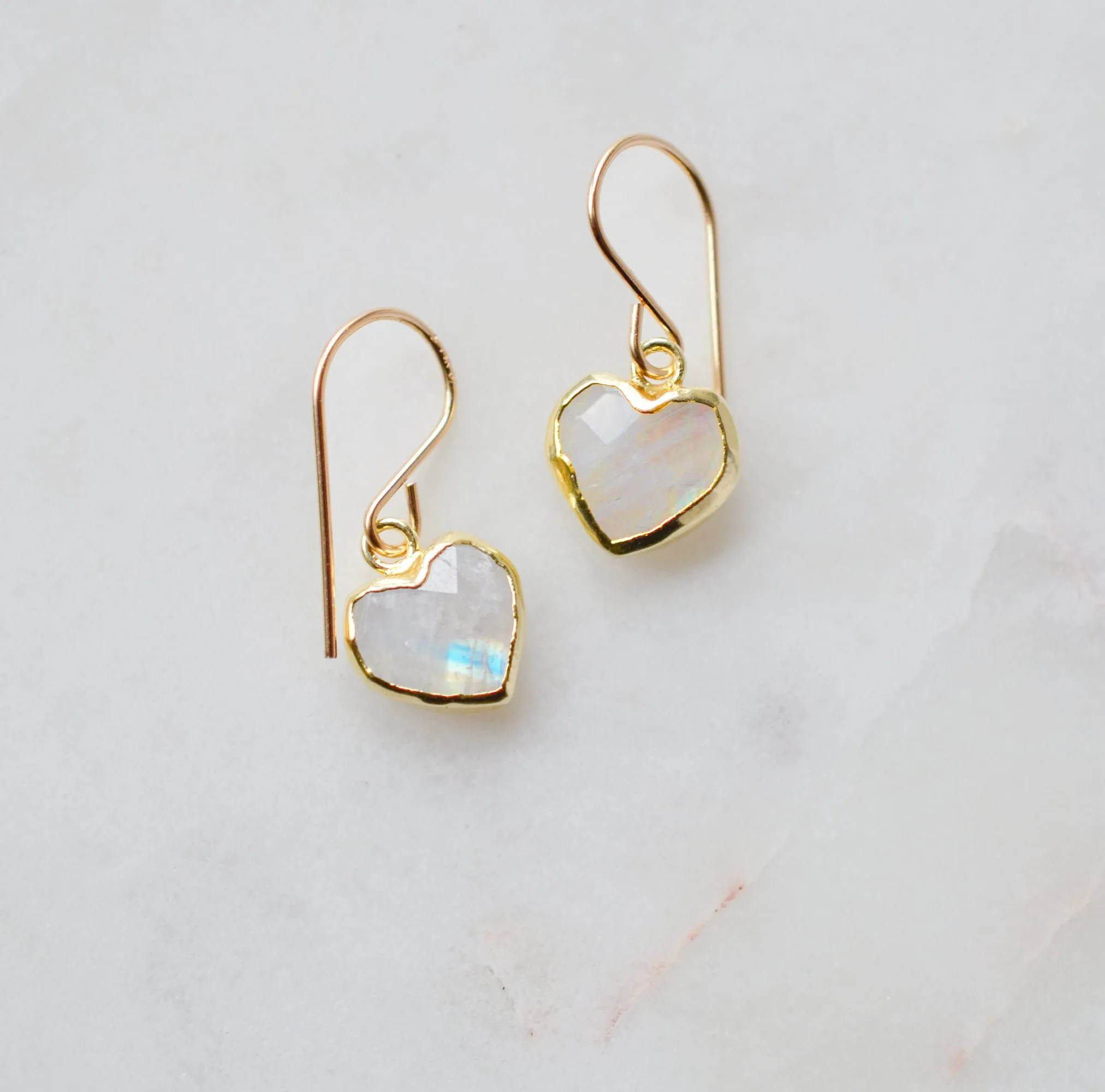Rainbow Moonstone Heart Earrings