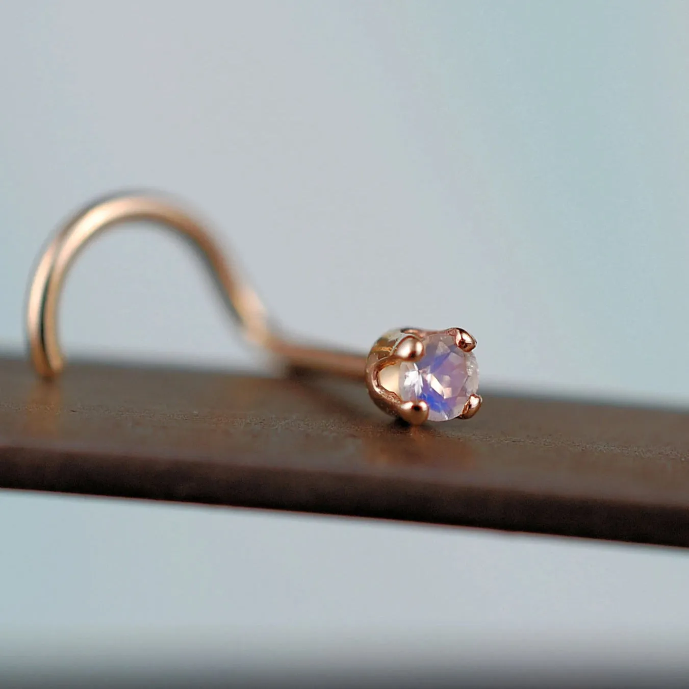 Rainbow Moonstone in Gold Nose Stud