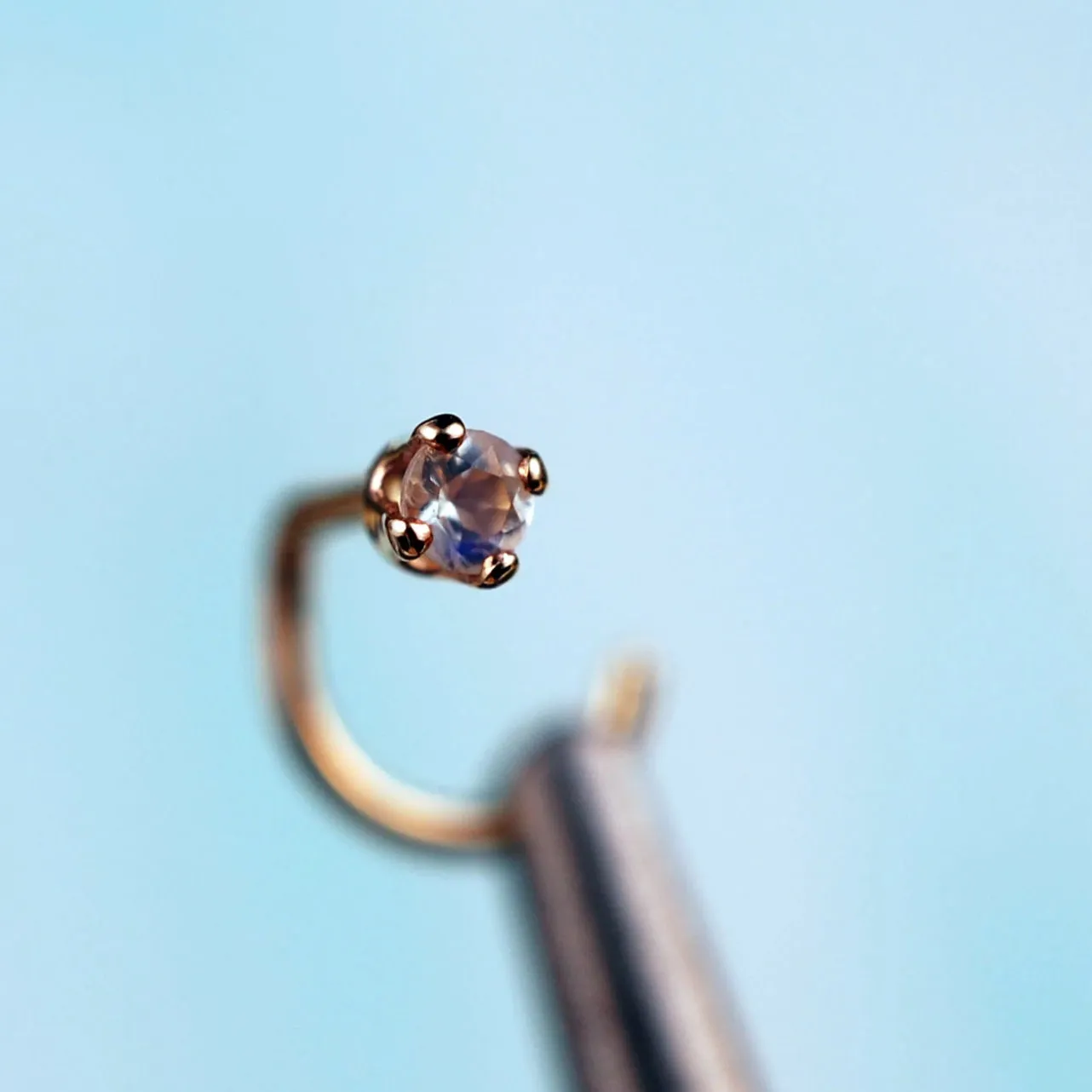Rainbow Moonstone in Gold Nose Stud