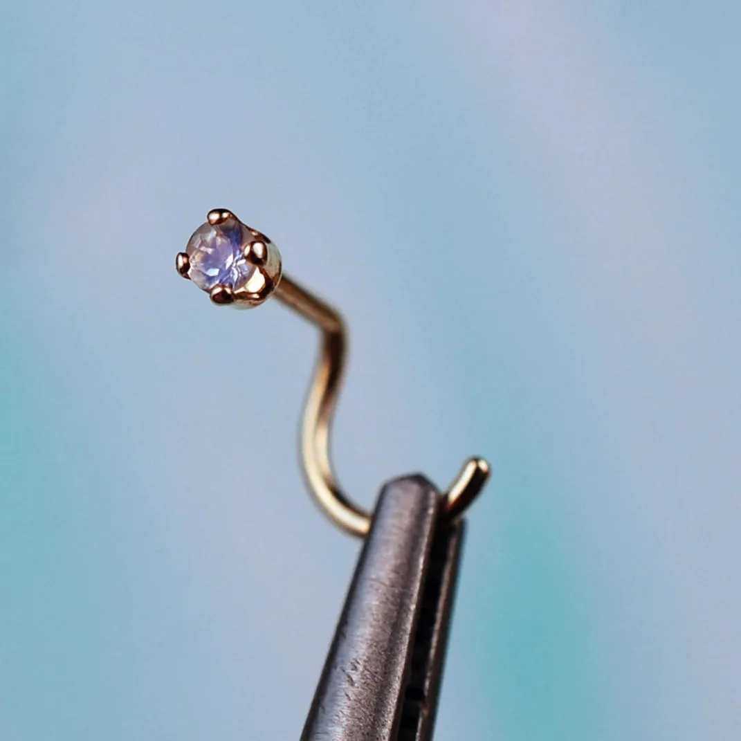 Rainbow Moonstone in Gold Nose Stud