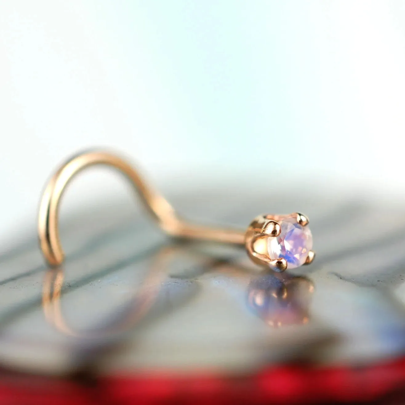 Rainbow Moonstone in Gold Nose Stud