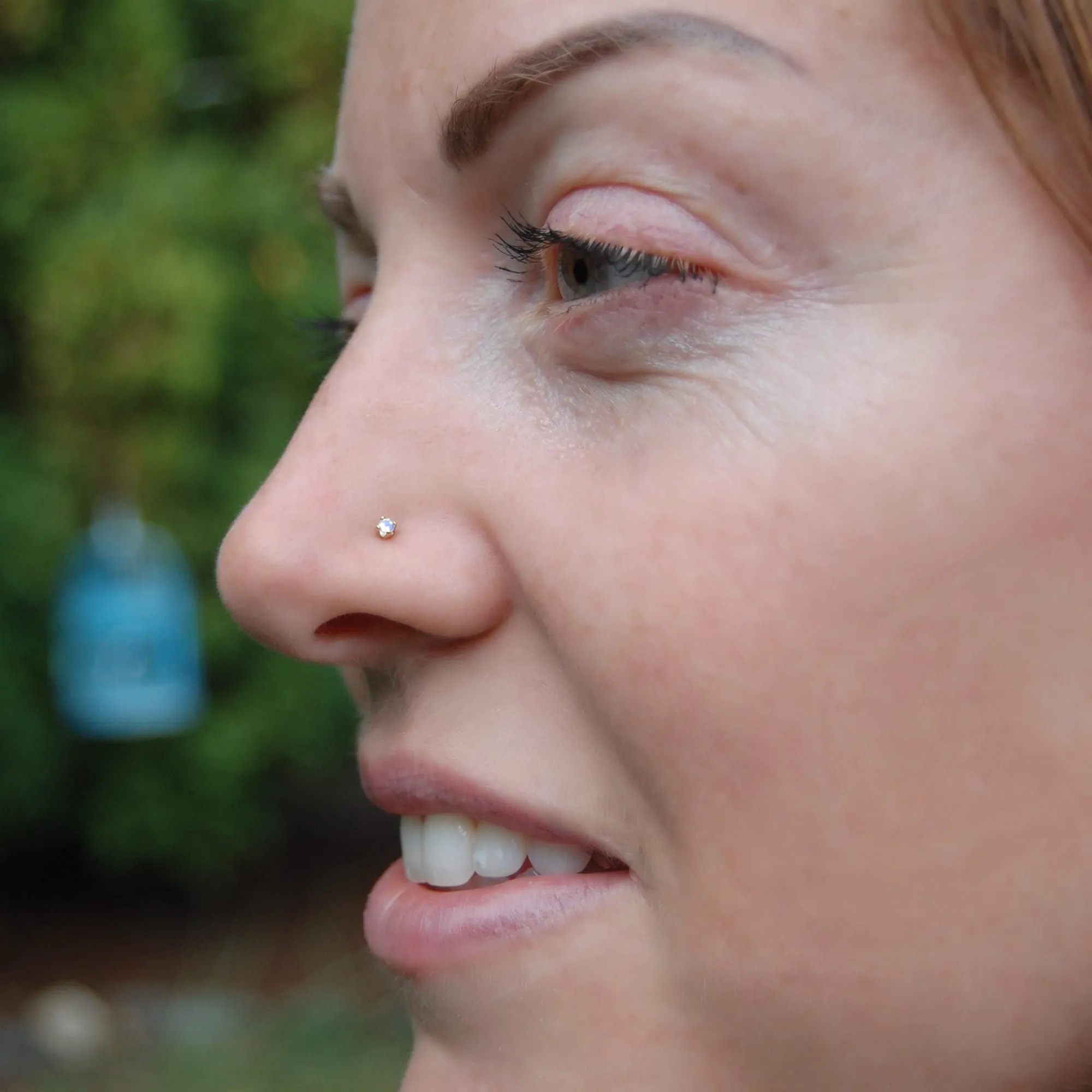 Rainbow Moonstone in Gold Nose Stud