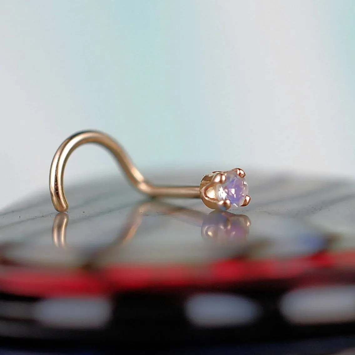 Rainbow Moonstone in Gold Nose Stud