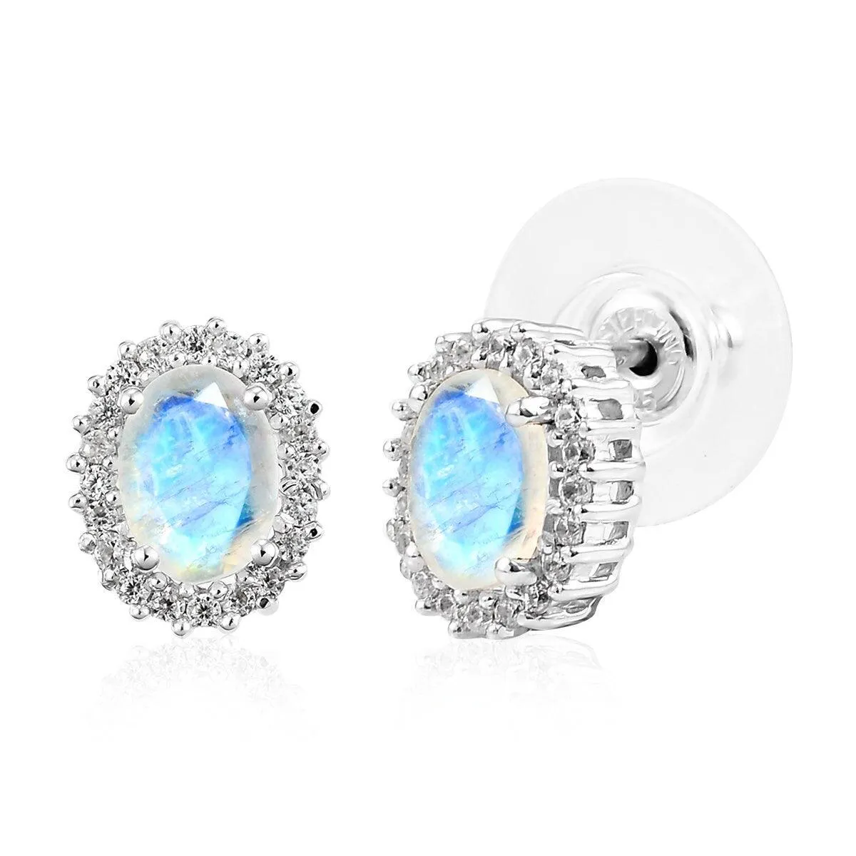 Rainbow Moonstone Studs, June birthstone earrings, 925 Silver Stud , Halo Stud Earring, Oval Studs, Halo Earrings , Halo Bridal Studs